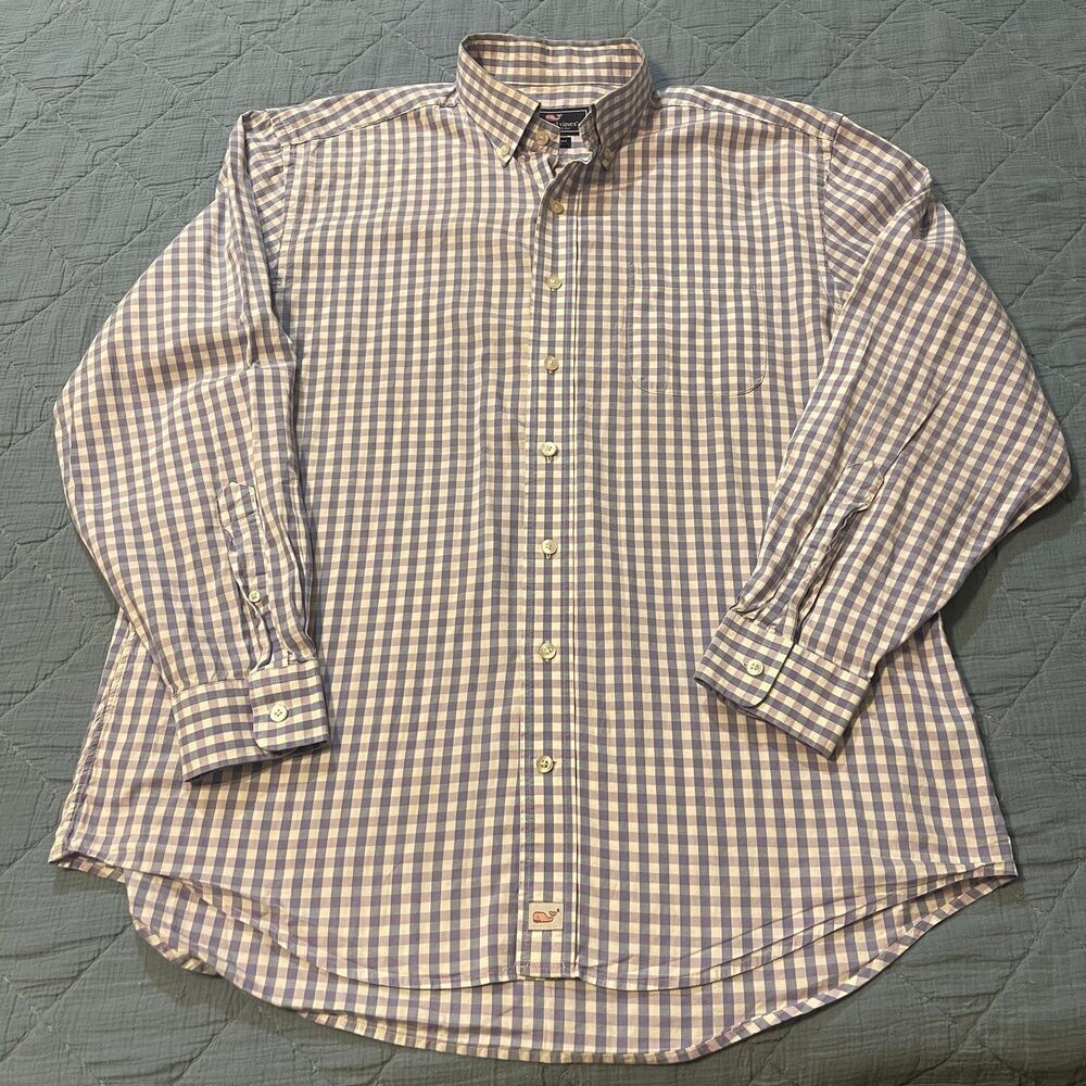 Vineyard Vines Murray Shirt Large Purple White Gingham Check